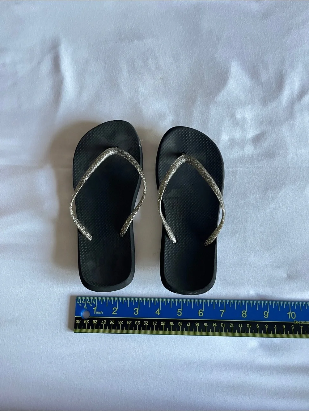 Black Glitter Flip Flops Sandals Slip On Summer Shoes Size Kids 1